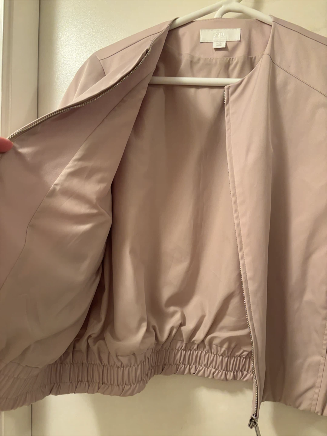 ZARA Light Pink Cropped Jacket with Puff Sleeves - photo 5