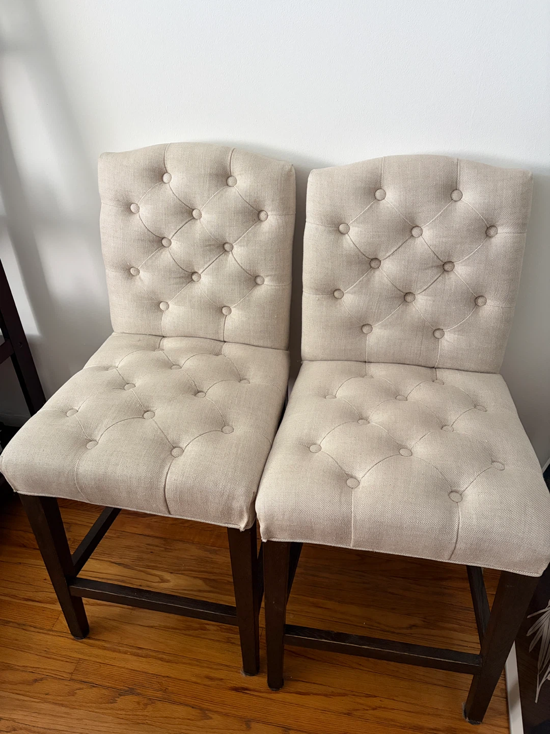 Set of 2 Restoration Hardware Tufted Counter Height Bar Stools