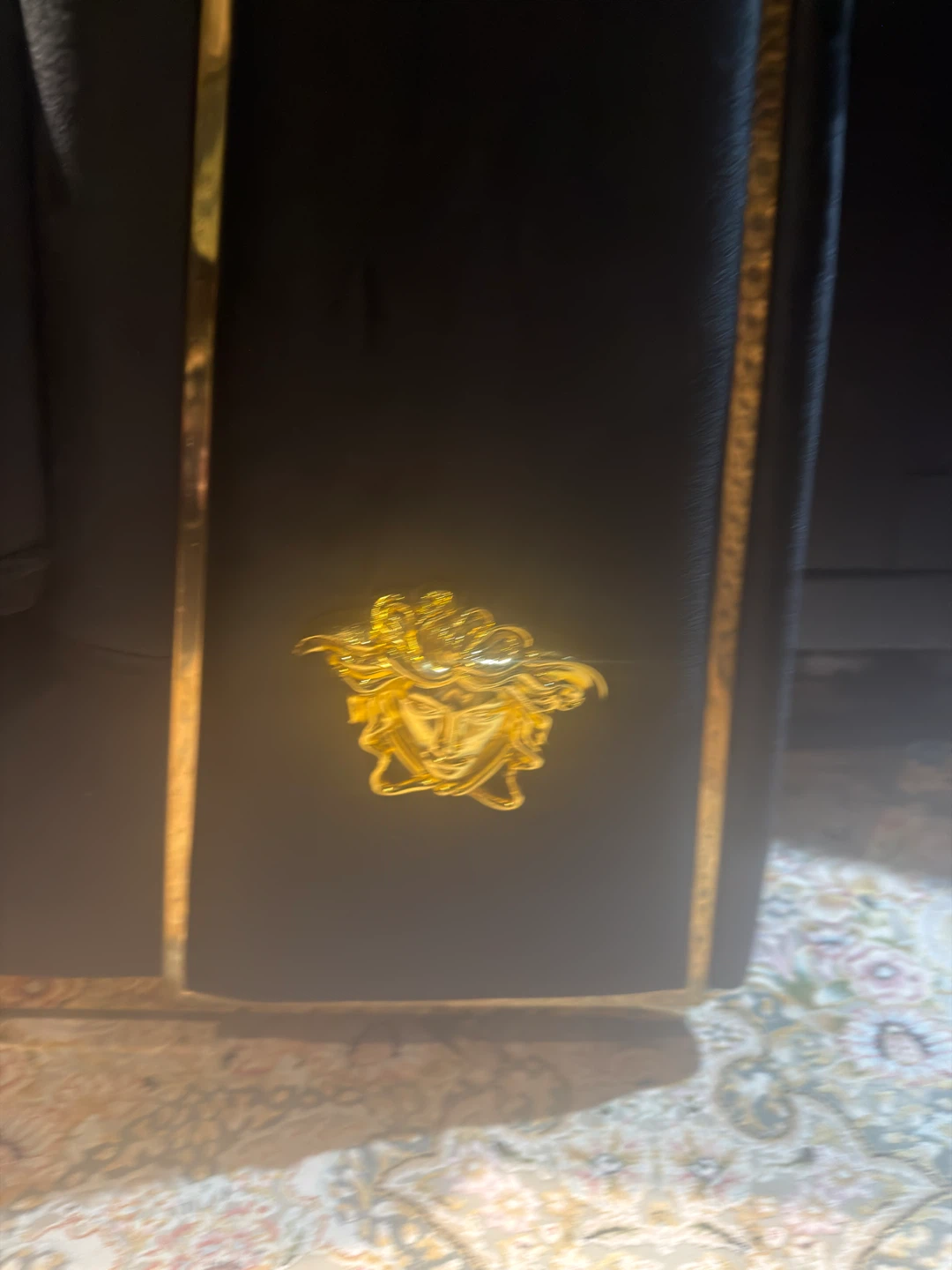 Black Velvet Accent Chair with Gold Medusa Detail - photo 5