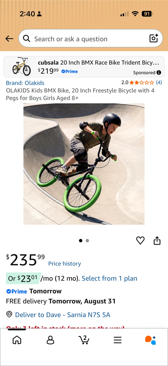 Olakids 20 Inch BMX Race Bike Trident Bicycle