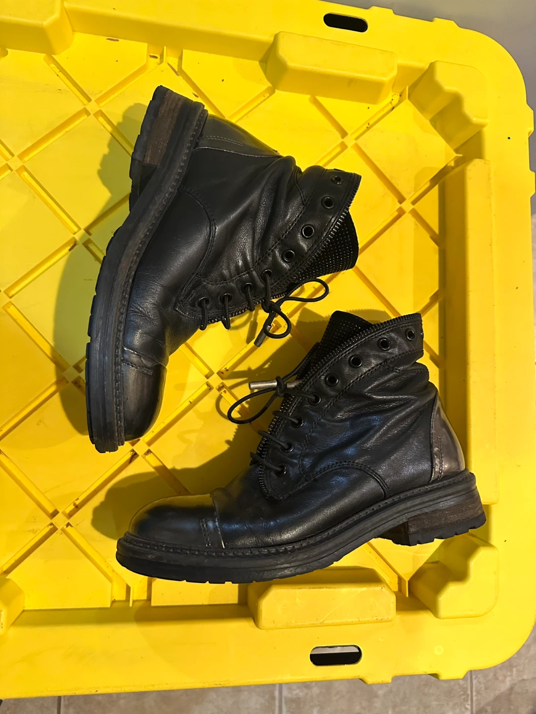 Black Leather Combat Boots