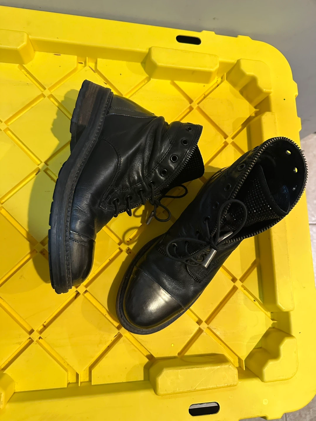 Black Leather Combat Boots - photo 2