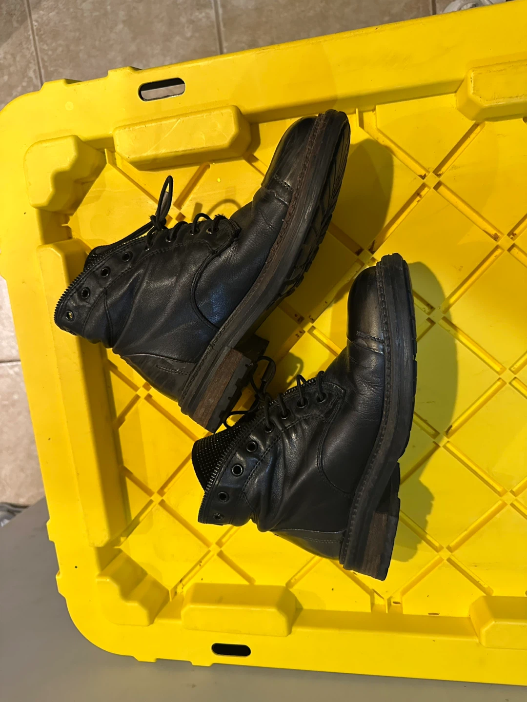 Black Leather Combat Boots - photo 3