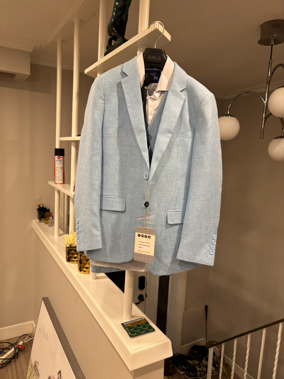 Light Blue Linen Suit with Palm Tree Lining