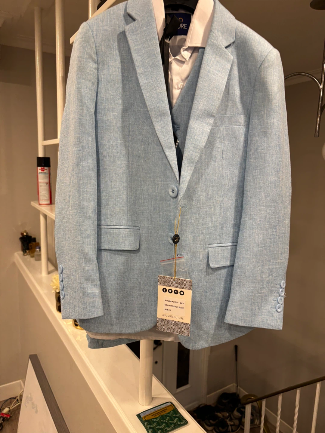 Light Blue Linen Suit with Palm Tree Lining - photo 3