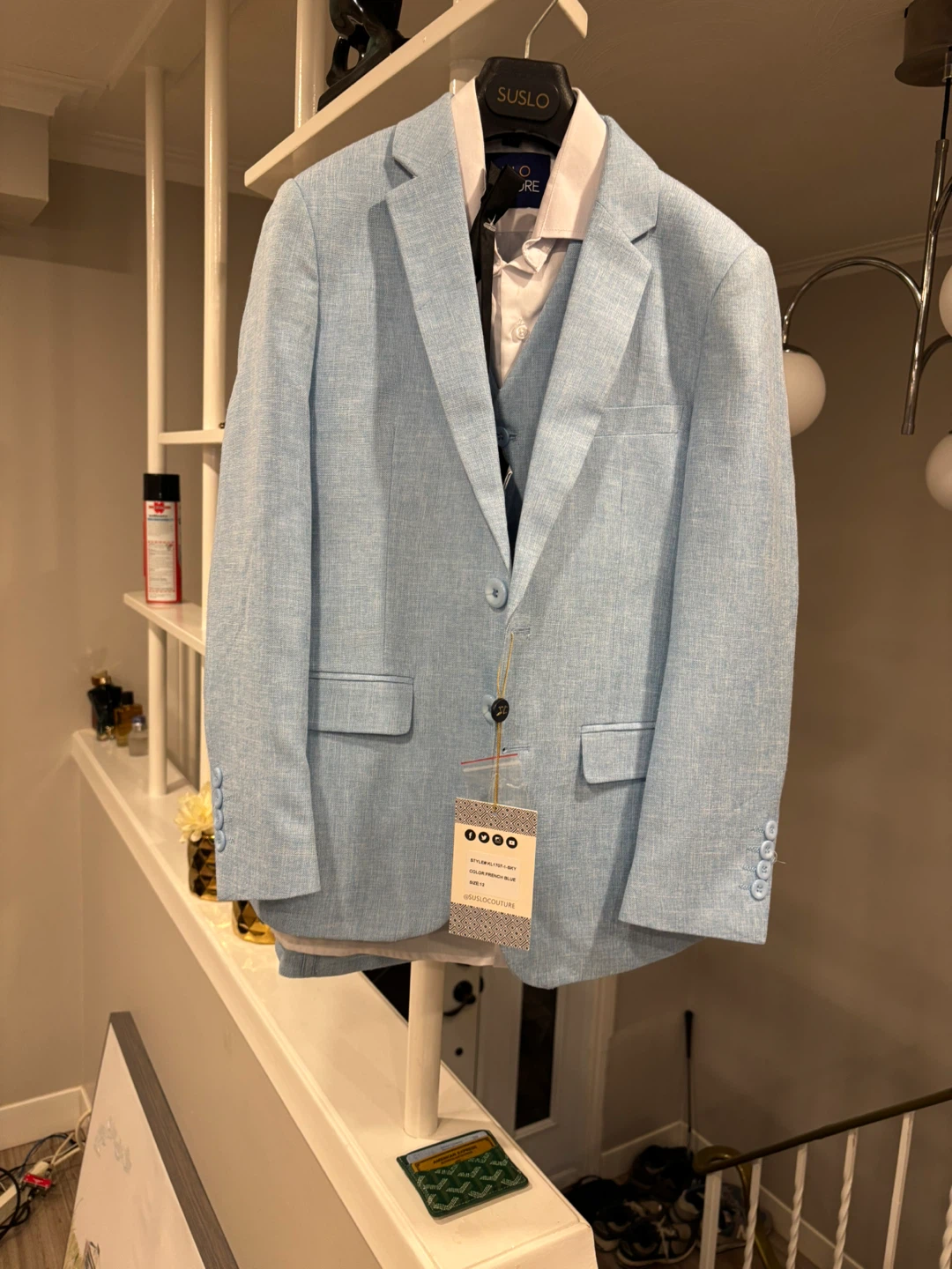 Light Blue Linen Suit with Palm Tree Lining - photo 4