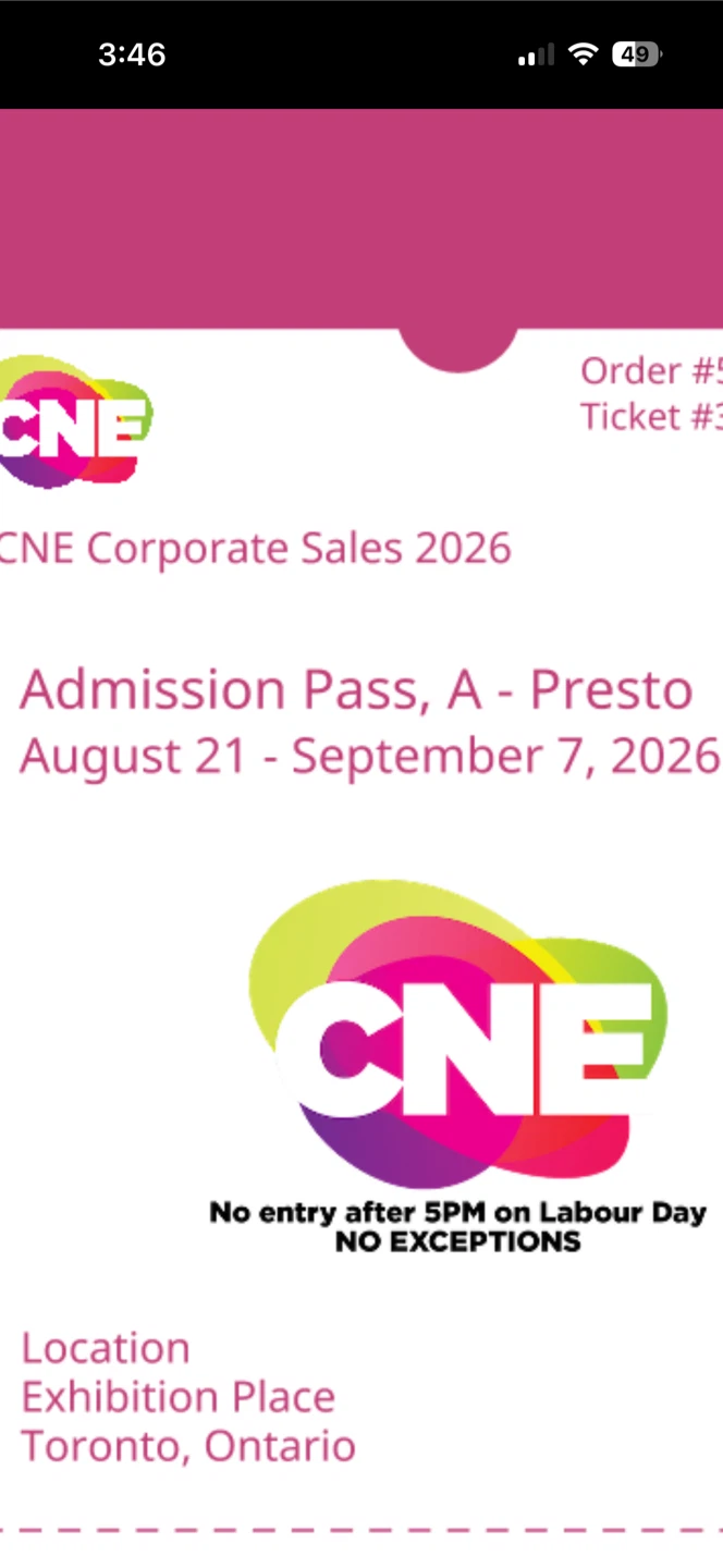 CNE Admission Pass 2 tickets