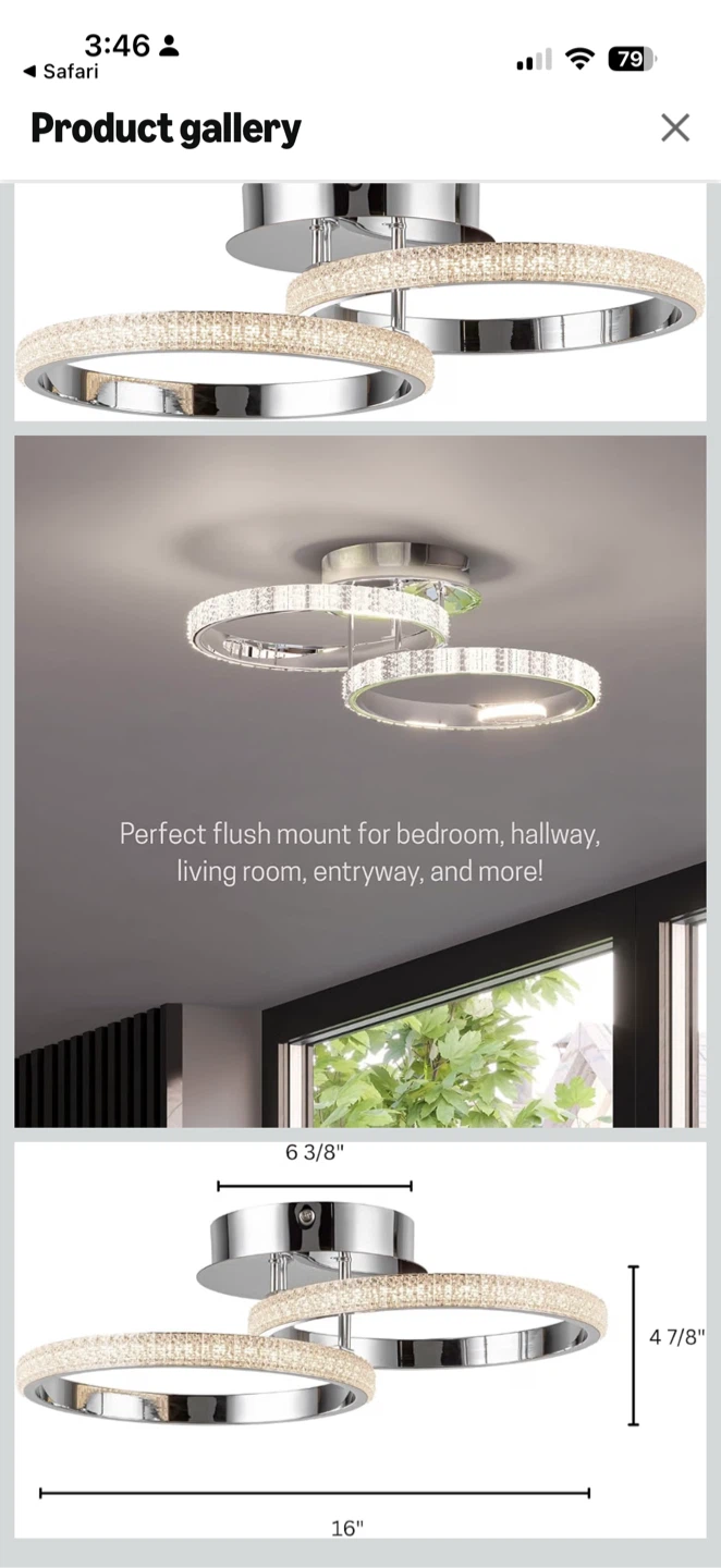 Flush Mount Chandelier with Crystal Rings