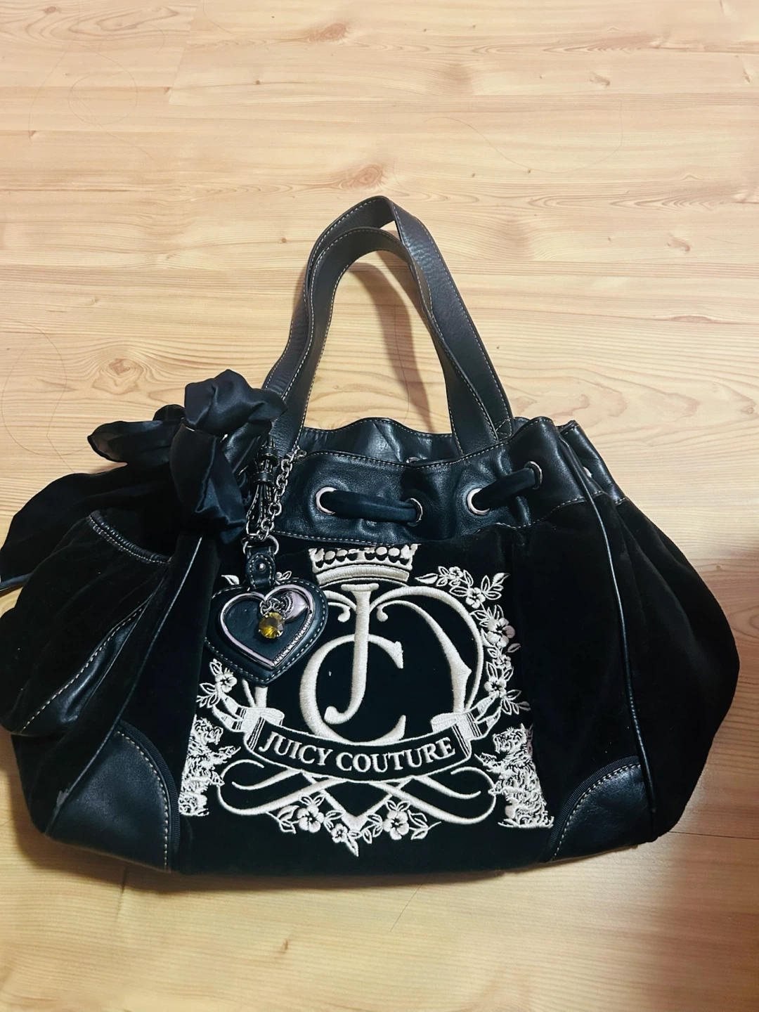 Vintage Juicy Couture Black Velour & Leather Tote Bag