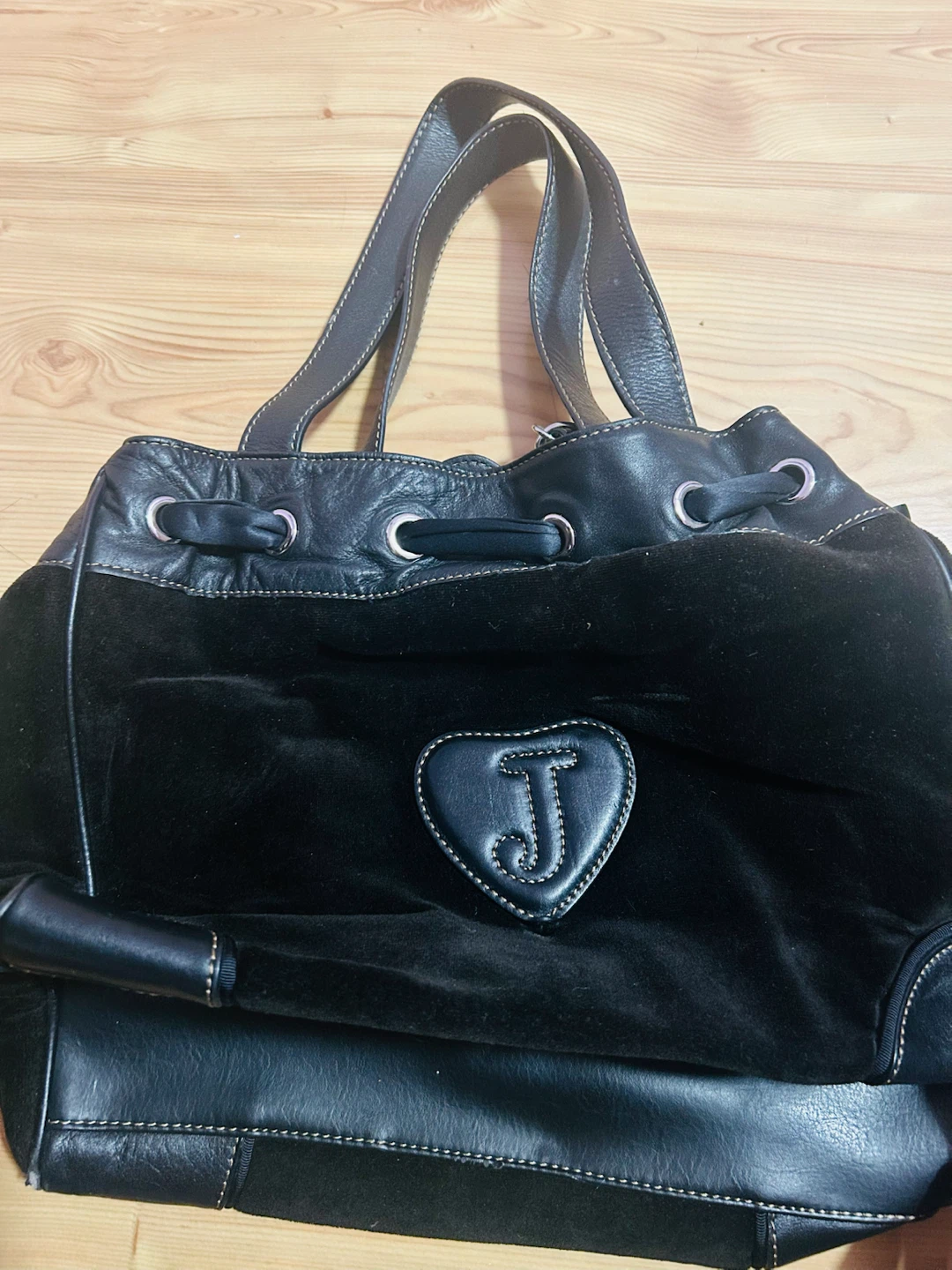 Vintage Juicy Couture Black Velour & Leather Tote Bag - photo 2