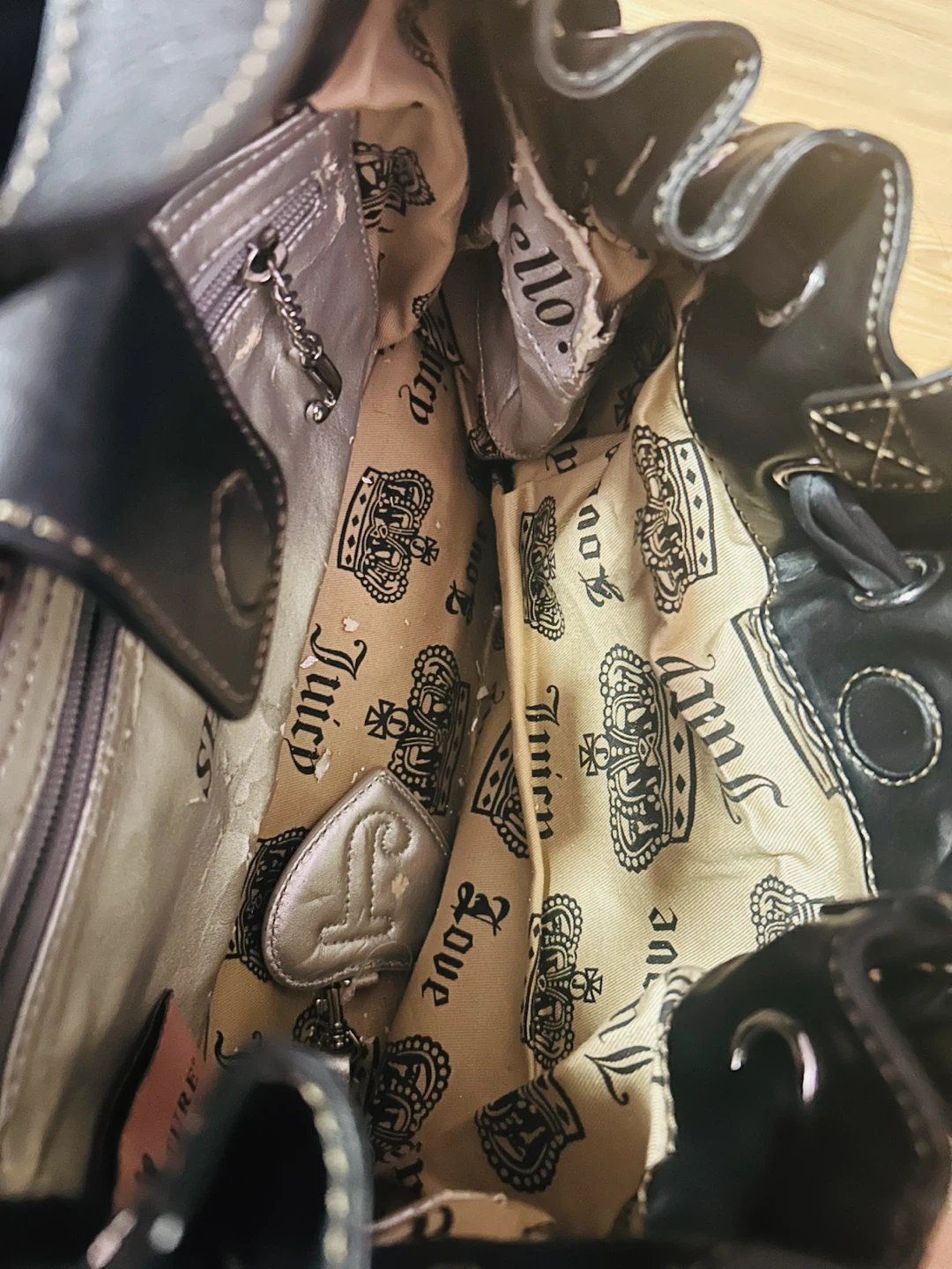 Vintage Juicy Couture Black Velour & Leather Tote Bag - photo 4