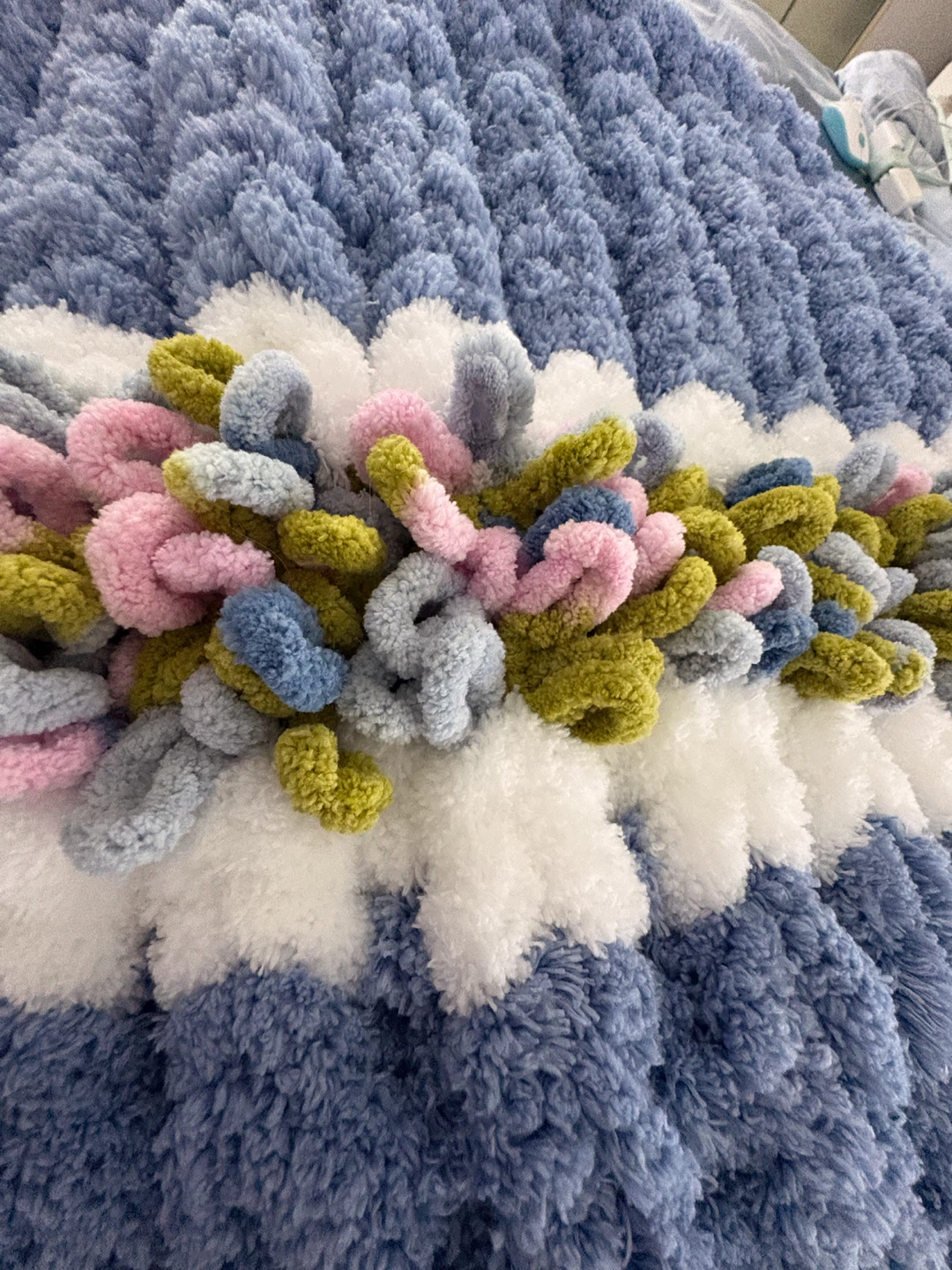 Chunky Knit Throw  baby Blanket Blue White - photo 2