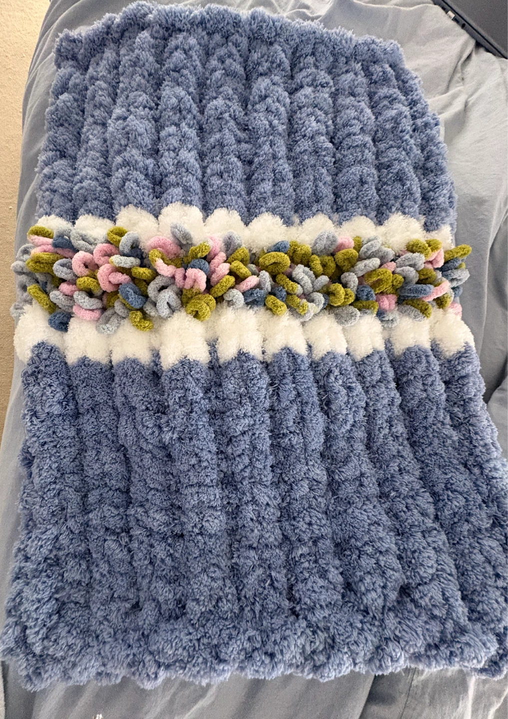 Chunky Knit Throw  baby Blanket Blue White - photo 4