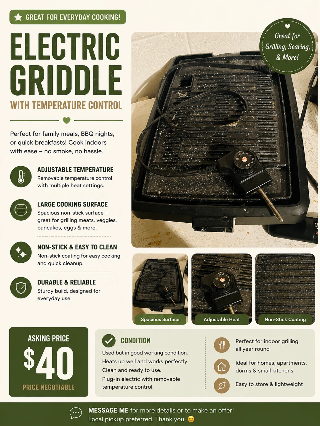 Electric Griddle with Temperature Control