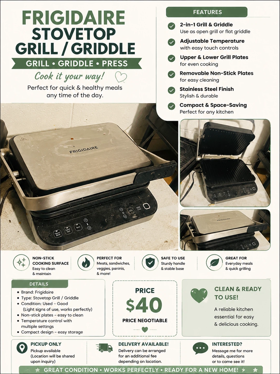 Frigidaire Stovetop Grill / Griddle