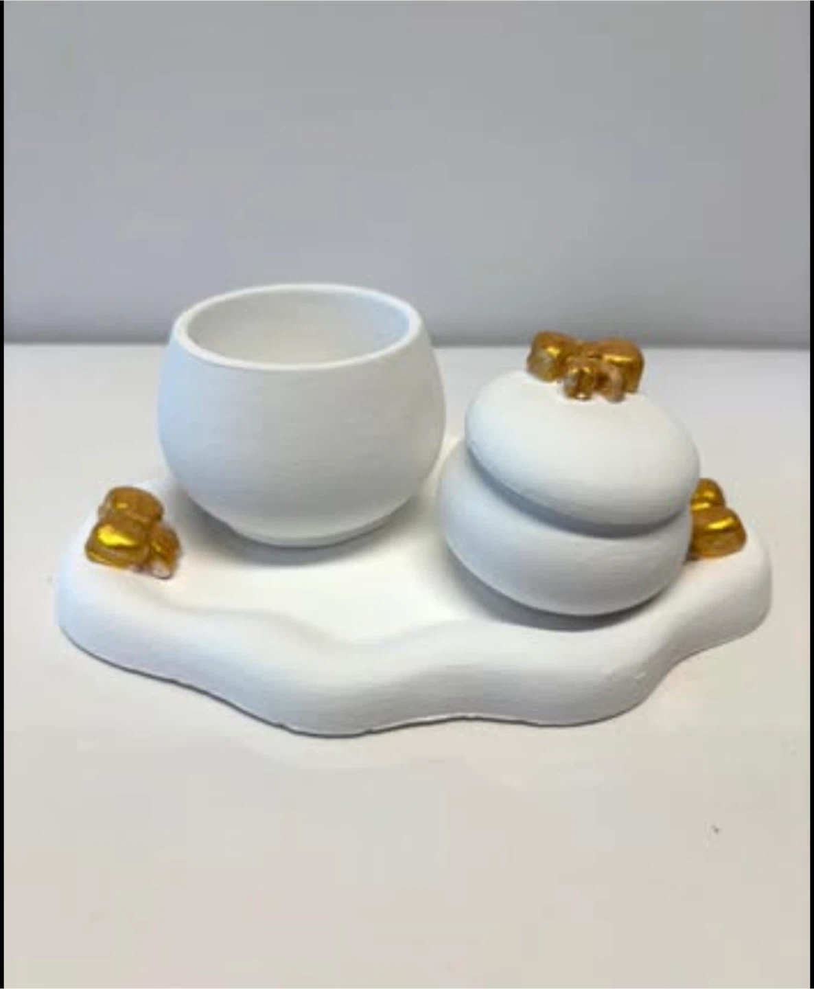 Handmade Decorative Tray with Two Bowls & Lid, Trinket organizer