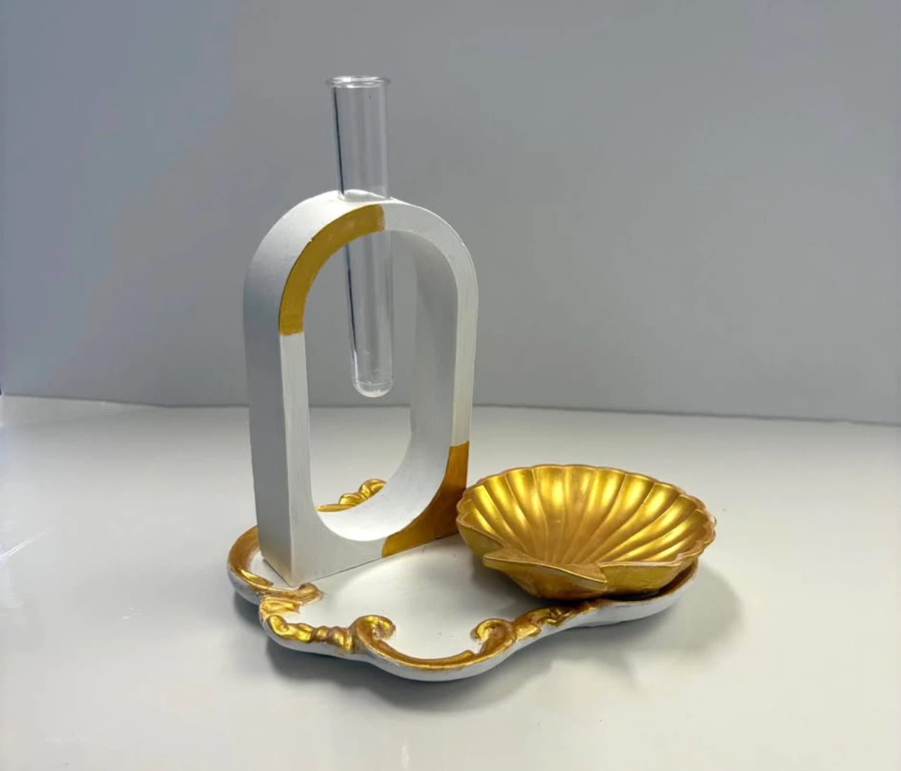 Handmade Elegant Tray set,gold shell dish and vase