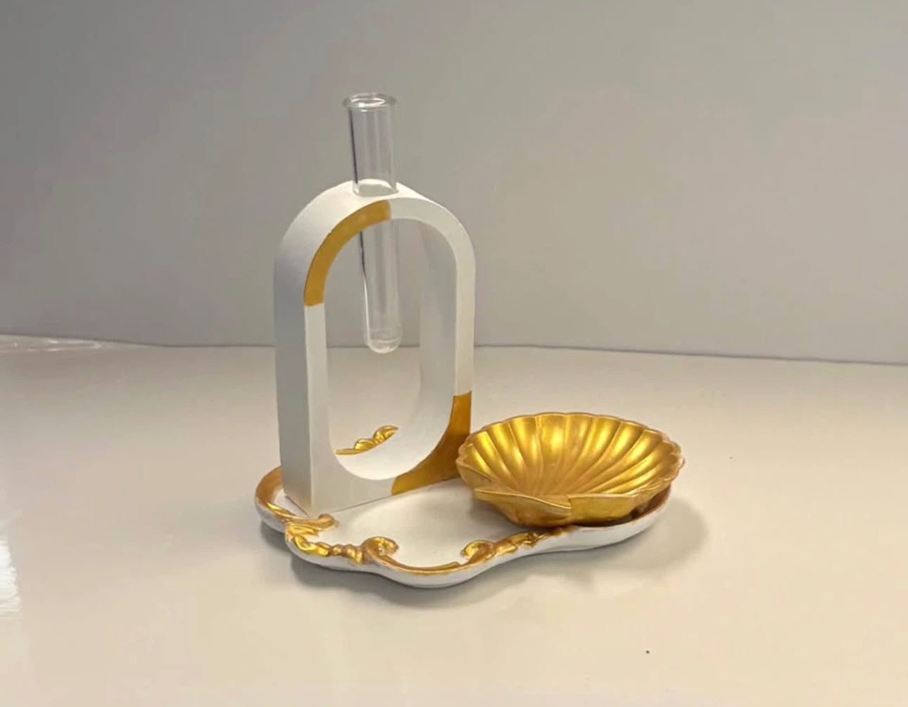 Handmade Elegant Tray set,gold shell dish and vase - photo 3