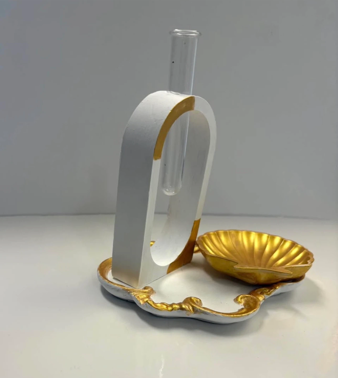 Handmade Elegant Tray set,gold shell dish and vase - photo 4