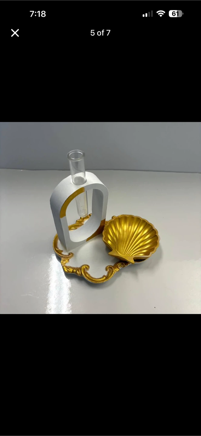 Handmade Elegant Tray set,gold shell dish and vase - photo 5