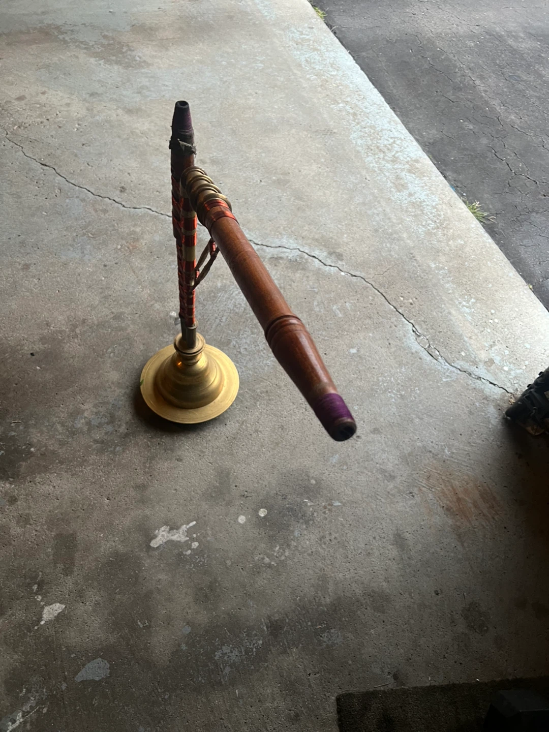 Vintage Brass and Wood Hookah Pipe
