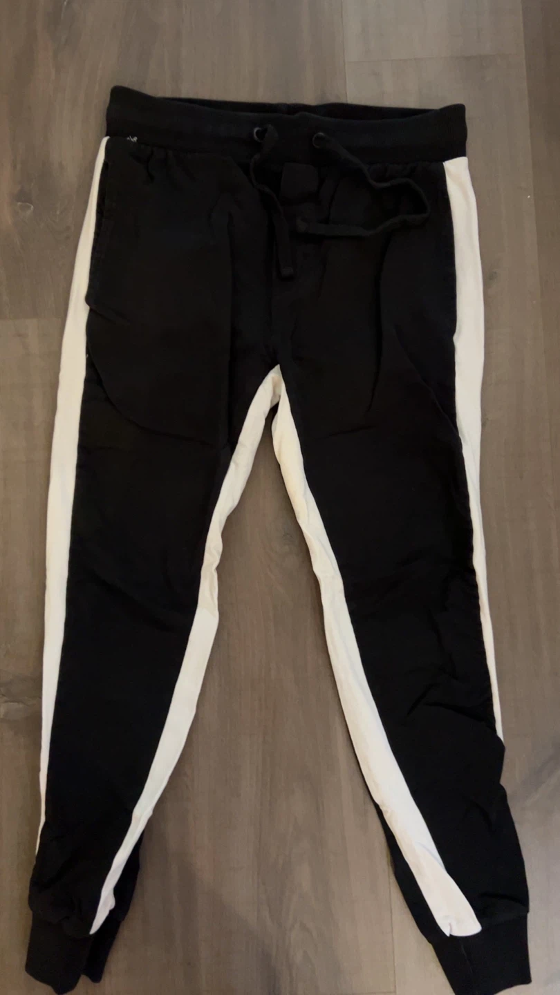 Zara Jogger Pants - Black/White Side Stripe - Medium