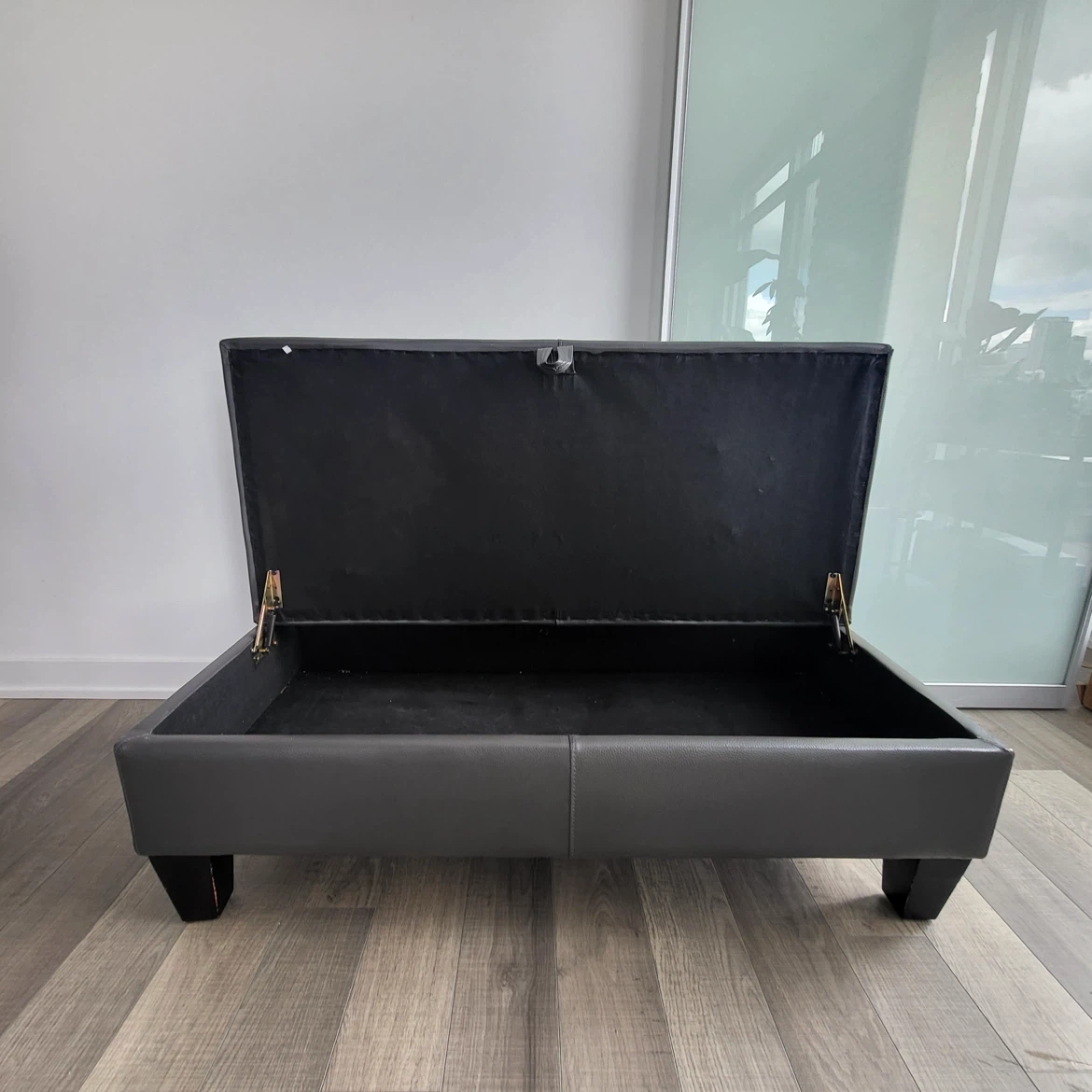 Grey Faux Leather Storage Ottoman - photo 2