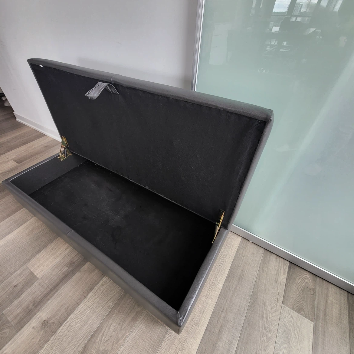 Grey Faux Leather Storage Ottoman - photo 3