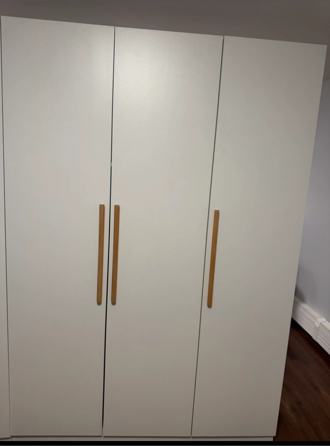White 3-Door Wardrobe with Wooden Handles