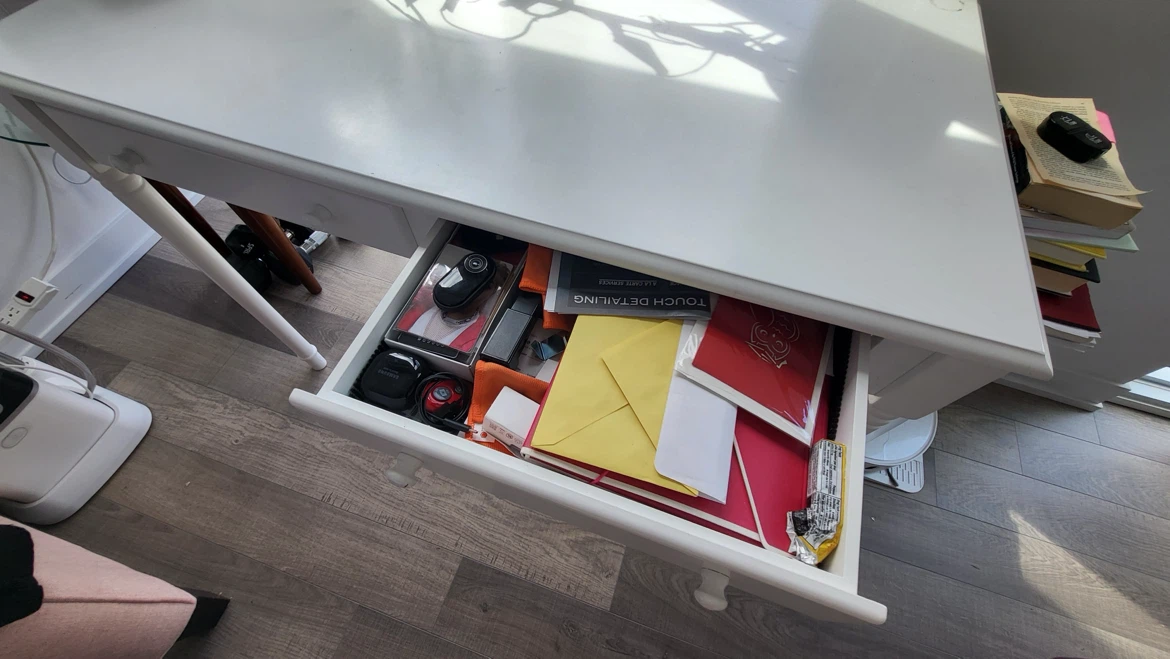 White Wooden Desk with Two Drawers - photo 2