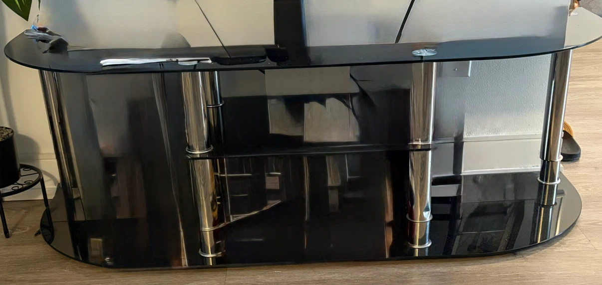 Black Glass and Chrome TV Stand