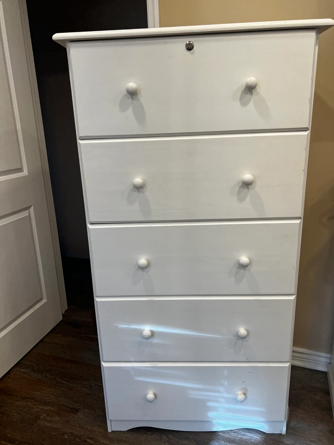 White 5-Drawer Chest with Lock