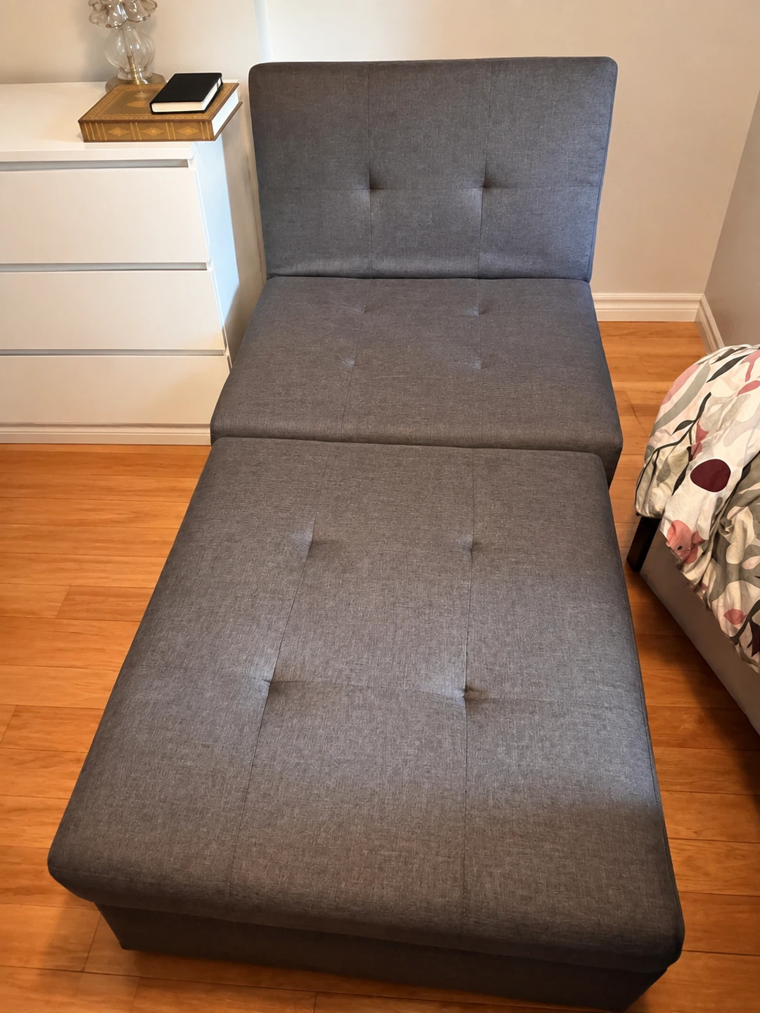 Grey Tufted Convertible Sleeper Sofa Bed Ottoman