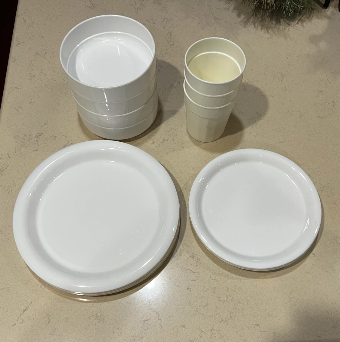 White Reusable Plates and Cups Set