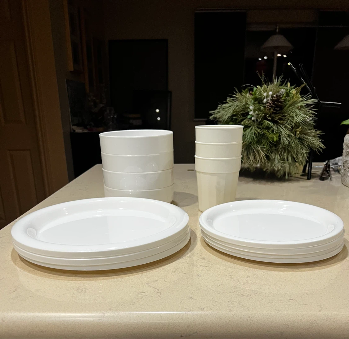 White Reusable Plates and Cups Set - photo 2