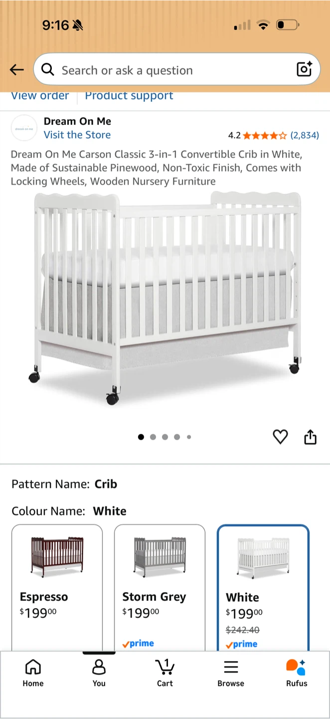 White Baby Crib with Mattress