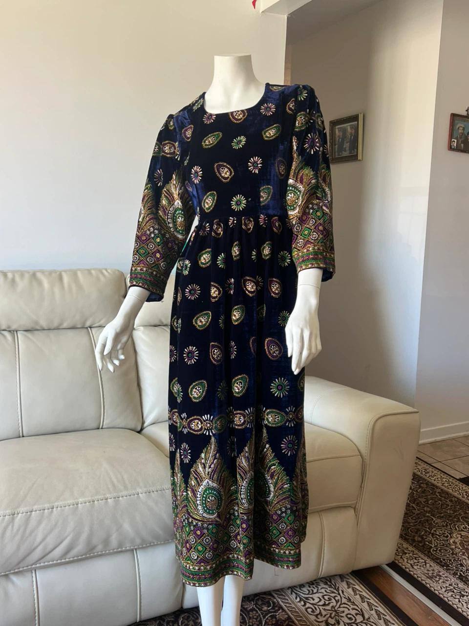 Velvet Dress with Paisley and Floral Print