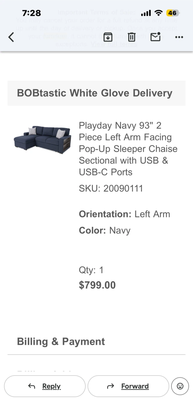 Playday Navy 93" Sectional Sofa with USB & USB-C Ports - photo 2