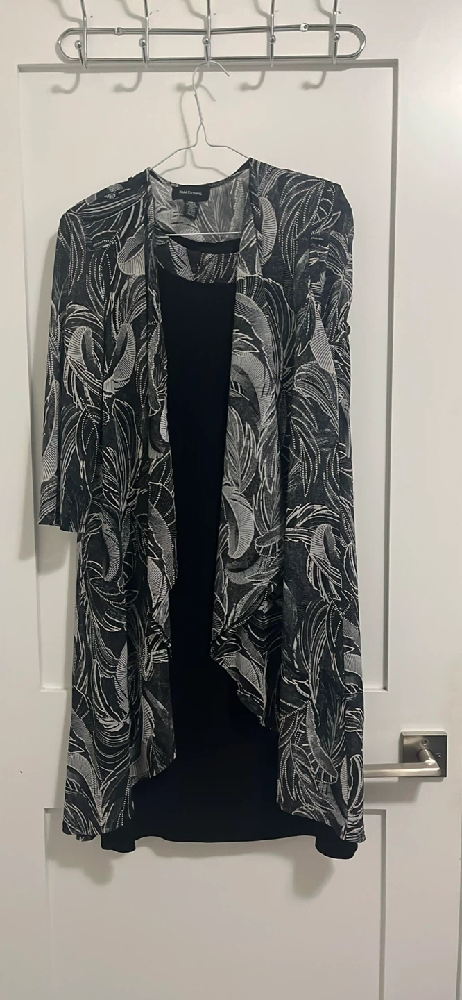 R&M Richards Black & White Leaf Print Duster Cardigan Size 14 - photo 2
