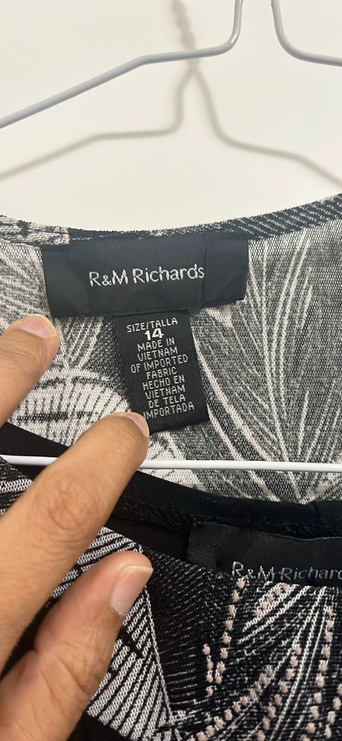 R&M Richards Black & White Leaf Print Duster Cardigan Size 14 - photo 4