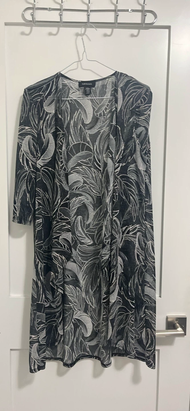 R&M Richards Black & White Leaf Print Duster Cardigan Size 14 - photo 5