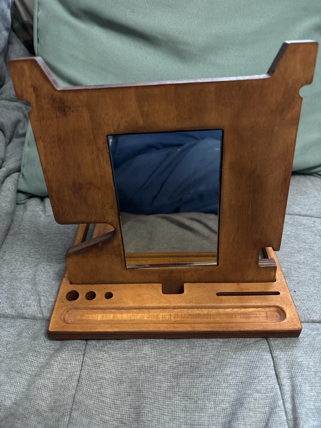 Wooden Vanity Tray with Mirror - photo 2