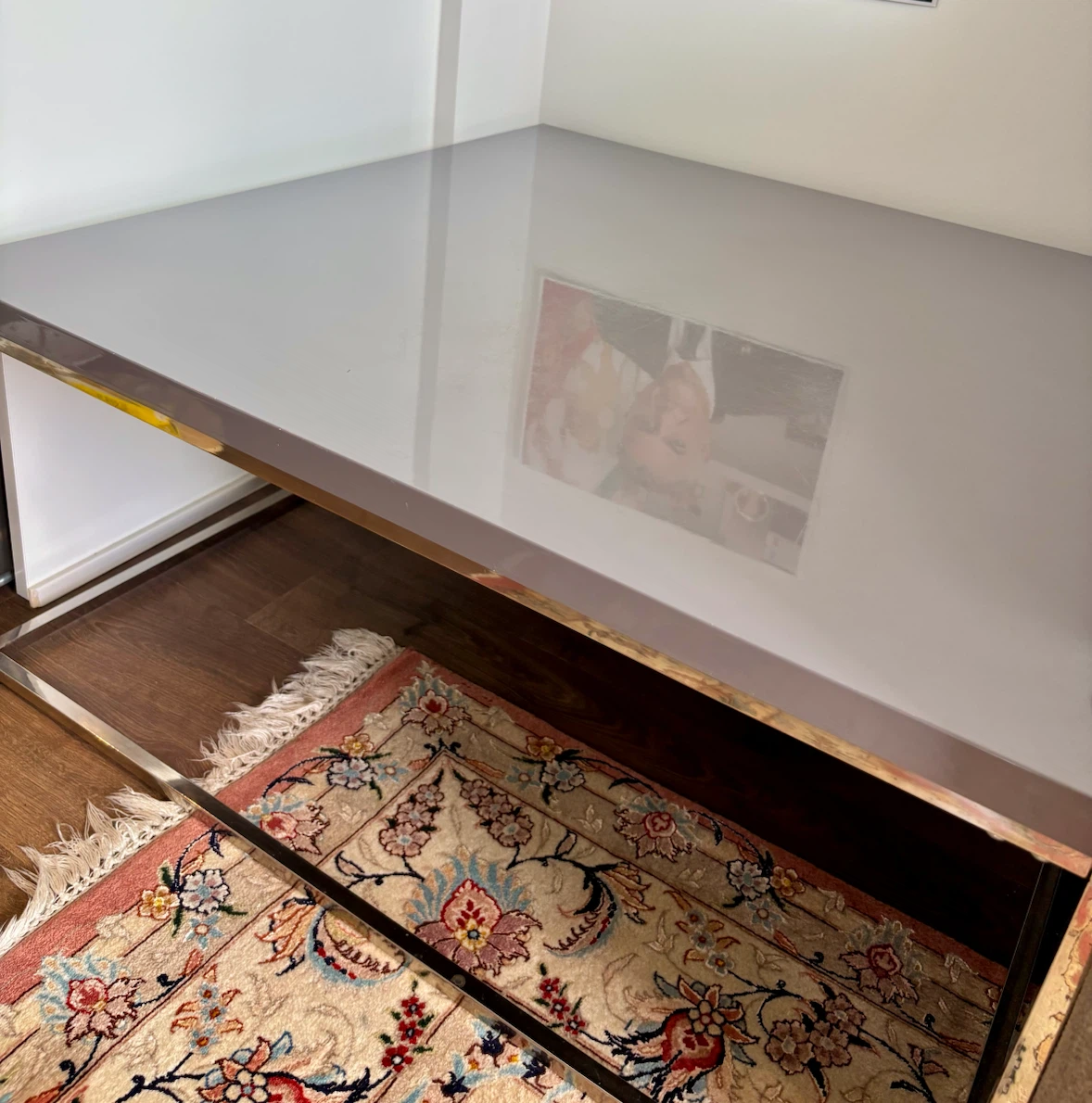 Grey Coffee Table with Chrome Frame
