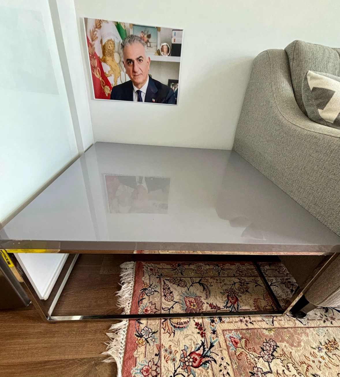 Grey Coffee Table with Chrome Frame - photo 3