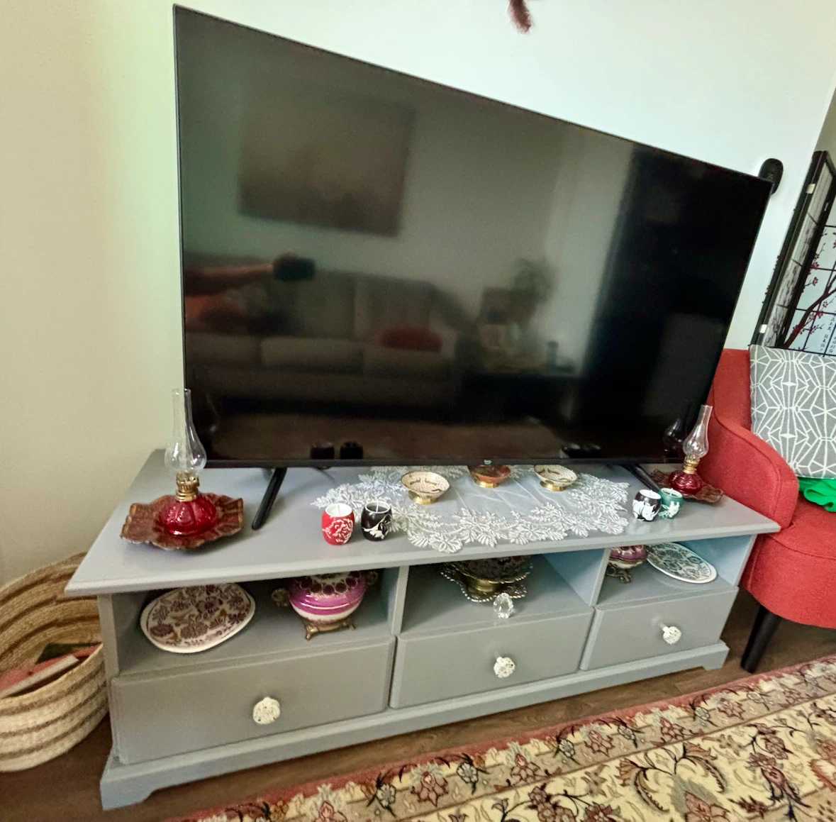 Grey TV Stand with Storage