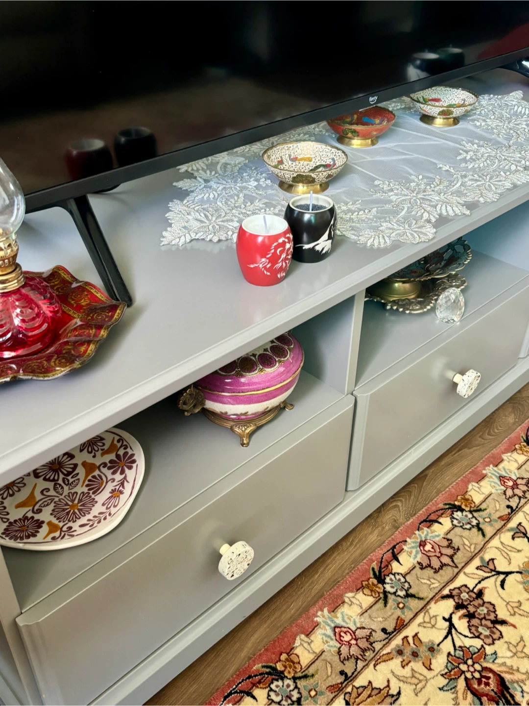 Grey TV Stand with Storage - photo 2