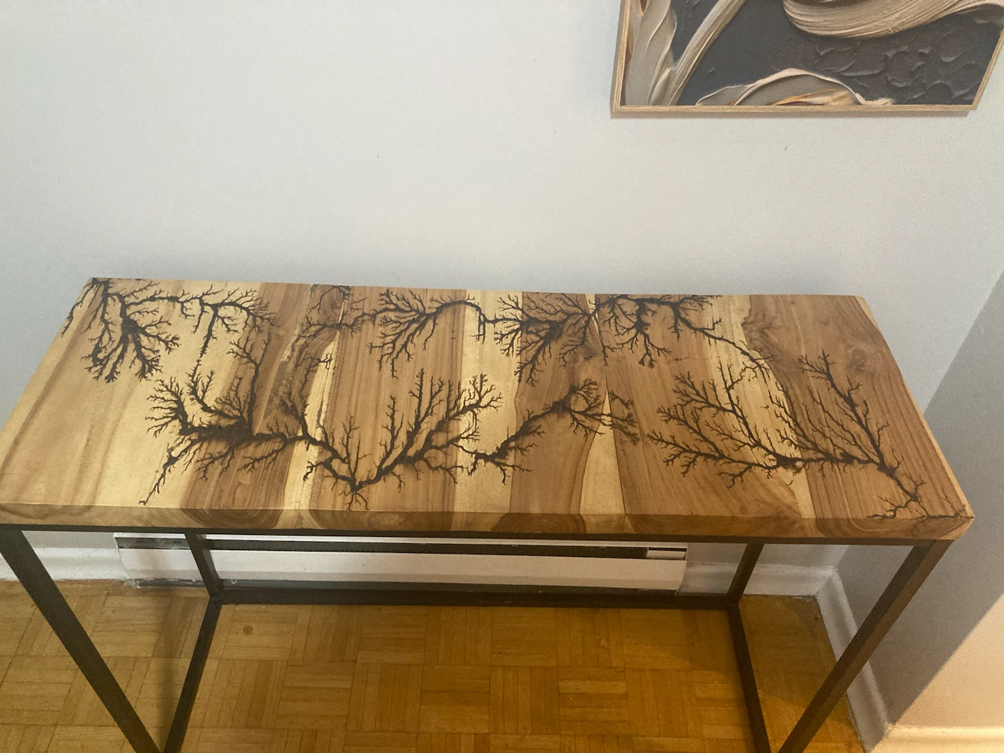 Wood topped side table.