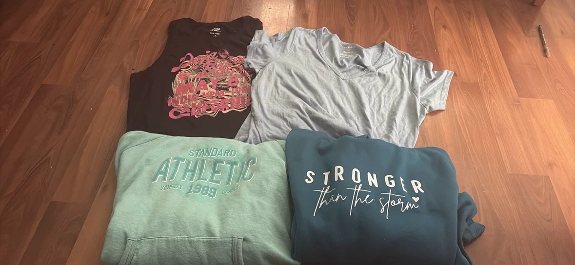 Bundle of 4 Tops: 2 T-Shirts, 1 Tank Top, 1 Hoodie