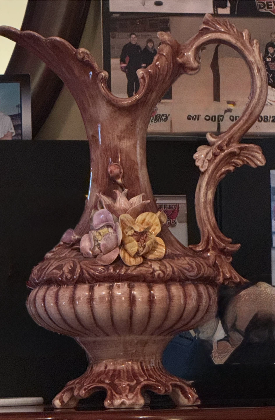 Vintage CapidimonteCeramic Pitcher with Floral Accents