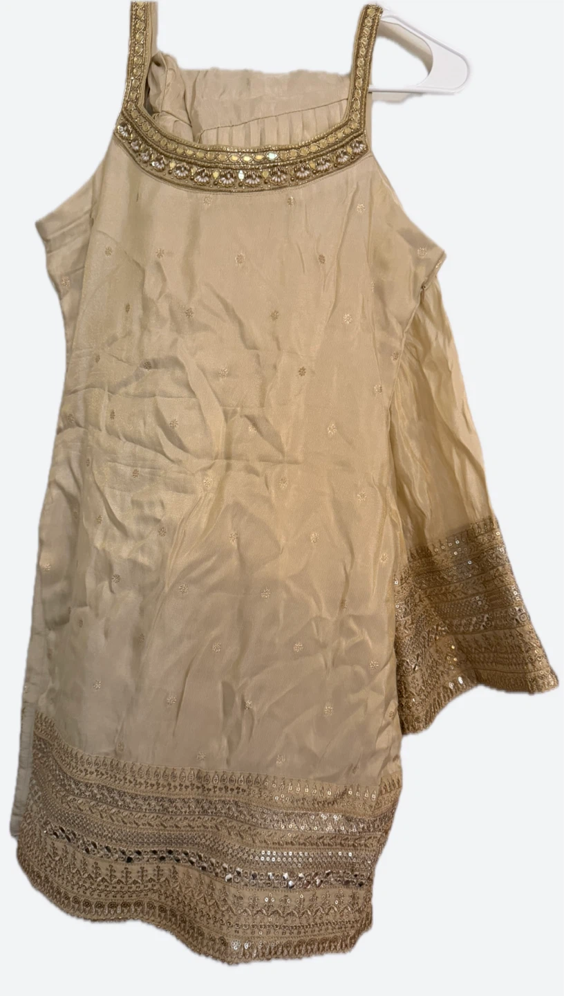Women's Beige Embellished Kurti with Pants